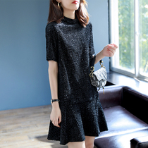  CATHYLADI Japanese small fragrance sequined ruffle dress female temperament age reduction loose thin short skirt female