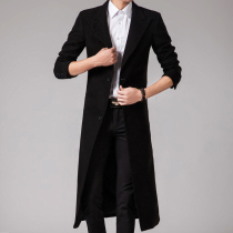 Korean version of windbreaker male long knee autumn students handsome slim super long woolen coat trend woolen coat