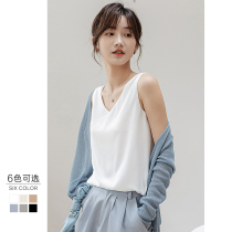 Double-layer chiffon camisole vest female 2021 spring summer V collar loose outside wear white base shirt sleeveless top