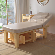 Solid Wood beauty bed beauty salon special folding massage bed Physiotherapy bed massage home with chest hole pattern embroidery beauty bed