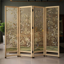Chinese style screen partition living room solid wood folding Feng Shui entrance decoration Japanese fabric mobile silk hand-painted double-sided