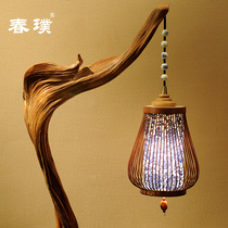 Natural Taihang cliff root carving ornaments craft lamp original wood carving floor lamp antique lamp art table lamp