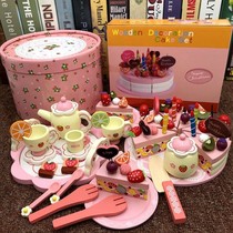 Girl New Years birthday gift simulation cake young childrens wooden cut and happy play home kitchen little princess toys
