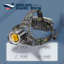  Smiling shark headlights strong light charging ultra-bright head-mounted outdoor night fishing fishing zoom mine light lighting long battery life