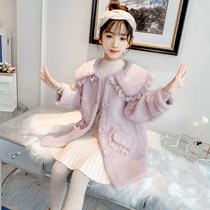 Girls Mao jacket new winter clothing Korean version of the Korean version of the great child trendy mid-spring and autumn thickened fur coat tide