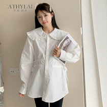 CATHYLADI maternity 2021 new autumn loose size Lotus flounce doll collar waist drawstring shirt