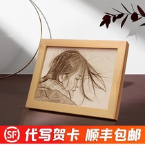 Woodcut painting photo custom birthday gift girl to send boyfriend Tanabata Valentines Day heart memorial photo frame set table