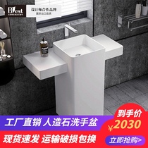  Custom matte white artificial stone column basin Column washbasin Floor washbasin Balcony integrated washbasin