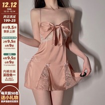RESISTU gentle collarbone kill sexy bow nightgown lace hollow satin 2021 suspender nightdress women