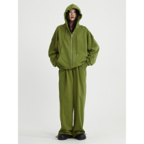 THELGHT AUTUMN WINTER NEW PLUS SUEDE OVERSIZE LOOSE Lazy Even Hat Sweatpants Suit Women Green Casual Sports