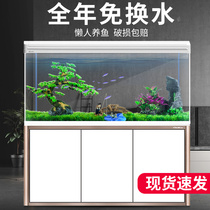 Large medium and small fish tank aquarium living room floor-to-ceiling household glass goldfish tank lazy people change water ecological with bottom cabinet