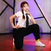 Fashion Korean dance womens group performance suit Jazz dance top shirt polo tie Umbilical slim sexy ds performance suit