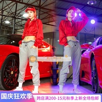 Annual meeting red Korean hip-hop dance performance jacket womens wear jacket tide navel jazz dancing ds shirt