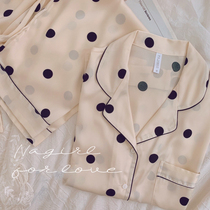 Milk Bobo ~ CHAO slippery silk polo point pajamas women long sleeve temperament simple can wear two-piece suit