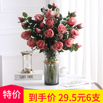 Light luxury simulation rose flower art fake flower silk flower decoration living room table decoration insert Bouquet decoration with vase
