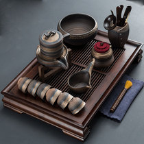  Coarse pottery stone mill automatic tea set Kung fu set Retro Chinese lazy tea maker Tea tray Household simple water storage