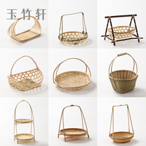 Handmade bamboo basket creative household storage basket Fruit basket Hotel multi-layer small bamboo basket round small basket