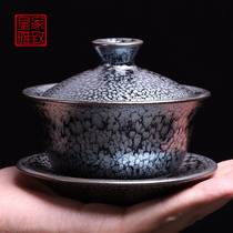 Royal Elegant Handmade retro Iron Tire Hundred Flowers Building Cup Tea Cup Three Cups Anti-hot Large Tea Bowl Single