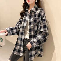 Plaid shirt womens long autumn 2021 new foreign style loose coat top Net red retro shirt tide