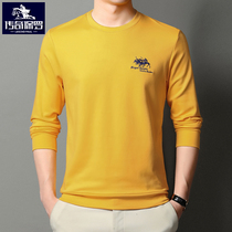 Paul new mens round neck high end embroidered long sleeve T-shirt solid color spring and autumn clothes bottomed casual T-shirt mens clothing