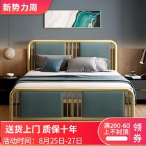  Modern simple light luxury soft package wrought iron bed Golden net red iron frame bed 1 2 meters 1 5 bed and breakfast iron bed mattress package