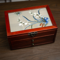 Embroidery jewelry box Chinese classical Su embroidery solid wood storage box accessories three-layer storage Suzhou embroidery special gift