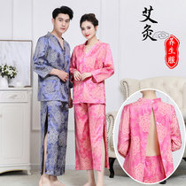 Moxibustion clothing pure cotton front and rear cardigan long acupuncture clothing scraping cupping beauty massage clothing silk cotton open back physiotherapy clothing