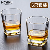 Thickened whisky glass Household crystal glass western wine glass Beer glass shaking sound creative square cup 6 sets