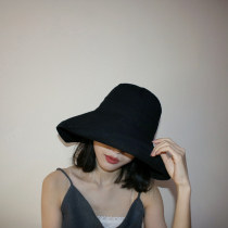 Black fisherman hat female summer sun hat in spring autumn UV 100 lap large along sun hat sunscreen face big hat