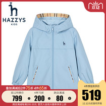 hazzys Childrens Wear Haggis Boy and Boy Trench Coat 2021 Spring New Product Medium Children Hooded Open Long Sleeve Jacket