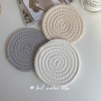 Korean ins thick insulation mat creative circle plate mat fabric cotton linen woven retro anti-hot water cup mat