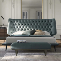 Italian minimalist light luxury zhen leather bed Master Bedroom 1 8 meters double nuptial bed modern minimalist designer showroom bed