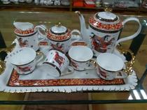 European ceramic coffee cup 10 trays English afternoon tea cup Steed 4 cups tray Tea set Red