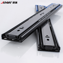 Stainless steel black three-section track drawer slide ball cabinet track damping buffer keyboard bracket slide
