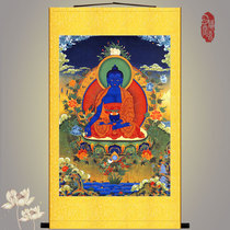 Pharmacist Buddha statue hanging painting Thangka Pharmacist Nyorai portrait Buddhist Buddha Hall fate painting Silk cloth scroll painting customization