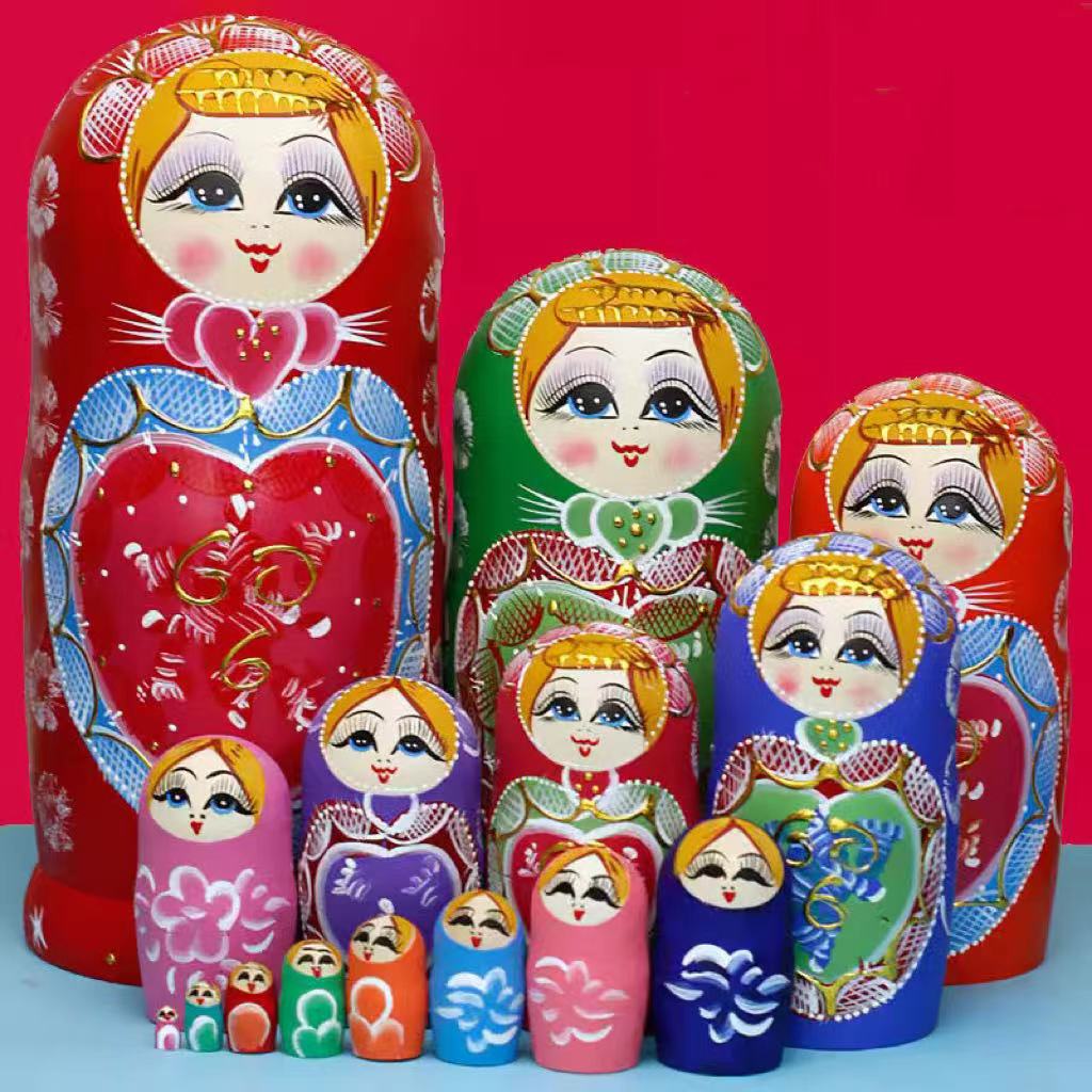 ロシアの本物の6層10層マトリョーシカ人形、古典的な手描きのベビードール、インターネット有名人、絶妙なおもちゃ、バスウッドパズル