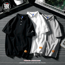 Port wind short-sleeved T-shirt mens casual wild lapel POLO shirt Mens fashion brand loose trend half sleeve Harajuku wind ins