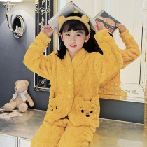 Childrens pajamas coral wool fall thickening girl winter flannel 2022 baby home clothing children suit