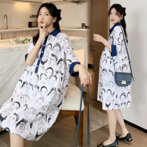Pregnant women summer dresses fashion medium-long Western style printing Nursing loose personality summer skirt out spicy mom