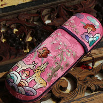 Double-sided hand embroidery embroidery* * * Embroidered exquisite glasses case***Ruyi pine deer(leather pink)