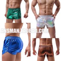New bar nightclub Mens DS Gogo musculature Mens Future Wind Fancy Imitation Leather Four-corner Super Shorts Acting Out