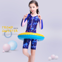 New girls long-sleeved full body sunscreen swimsuit one-piece girls childrens swimsuit Zhongda Childrens hot spring swimsuit