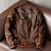 Amei Kazi American retro pure first layer cowhide leather leather leather mens motorcycle short stone mill old coat tide