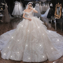 Shoulder French main wedding dress 2021 new bride little temperament tailed high waist pregnant woman light winter