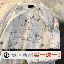 Autumn tide brand full printing bear letters long-sleeved sweater 2021 new loose round neck wild couple jacket