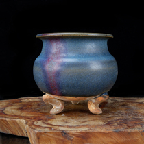 Song Dynasty Jun Kiln three-legged incense burner Antique antique thrift old goods genuine collection Antique porcelain retro home furnishings