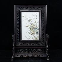 Republic of China solid wood frame hand-painted screen antique antique old goods old antique porcelain retro home furnishings