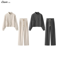 艾格/Etam2023秋季款韩版时尚运动卫衣套装拉链外套直筒裤两件套
