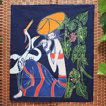 Hand-made batik painting Crane female cotton wall hanging Ethnic minority crafts Inn restaurant bar characteristic decorative painting