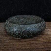 Qingshi pure hand-carved small stone drum cover set door Pier decoration tea tray Cup cushion paperweight base desk tea table ornaments